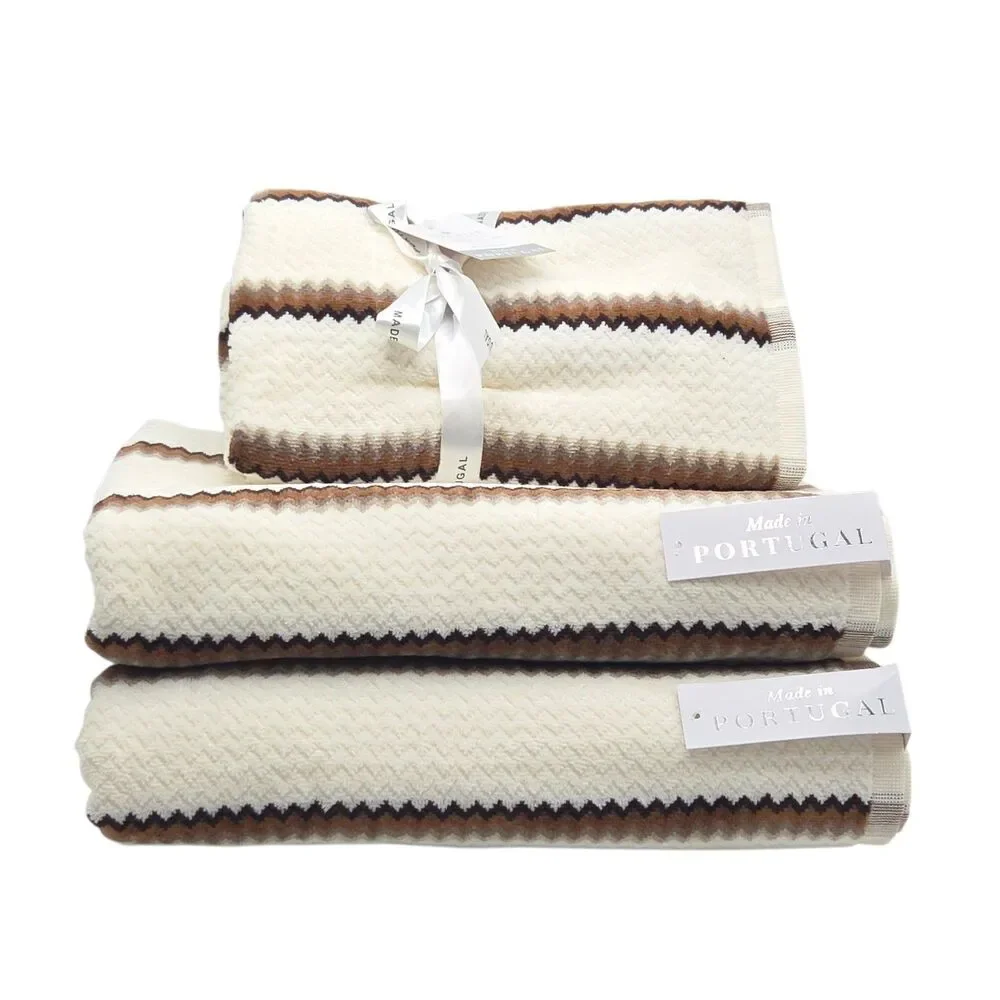 Felpinter 4pc Cotton Bath Hand Towel Set Chevron Stripe Cream Brown Portugal